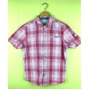 Projek Raw Stylish Men’s Shirt Sz M Cotton White Red Plaid Short Sleeve